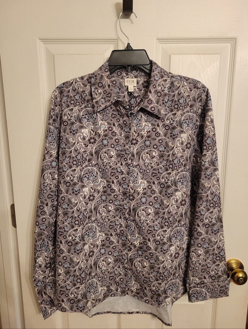 Kerrits Gray and Light Blue Paisley-Print Button Shirt